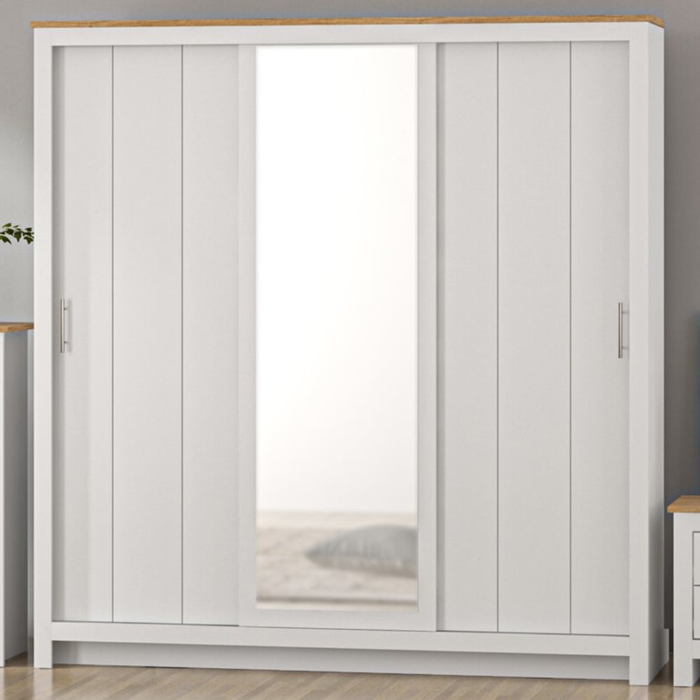 Lexington 3 Door White Sliding Wardrobe with Mirror Image 1