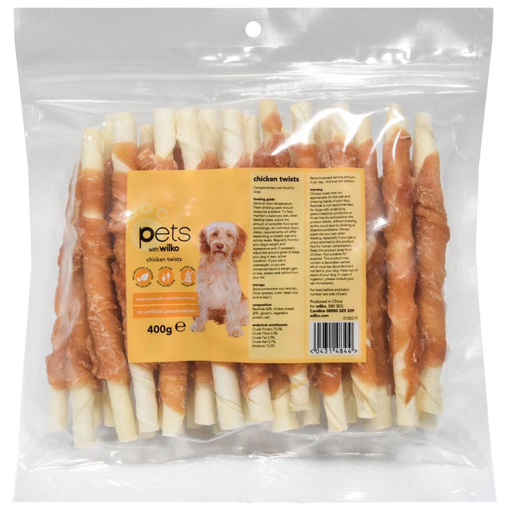 Wilko Chicken Twists Dog Treats 400g Case of 24 Wilko