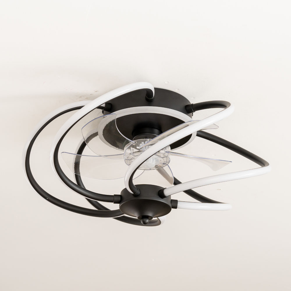 ValueLights Infinity Matt Black Swirl Integrated LED Ceiling Fan with Remote Control Image 3