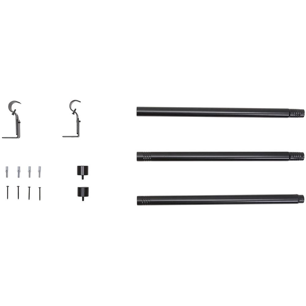 Living and Home 71-122cm Glossy Black Telescopic Curtain Pole with Brackets and Flat Finial Image 1