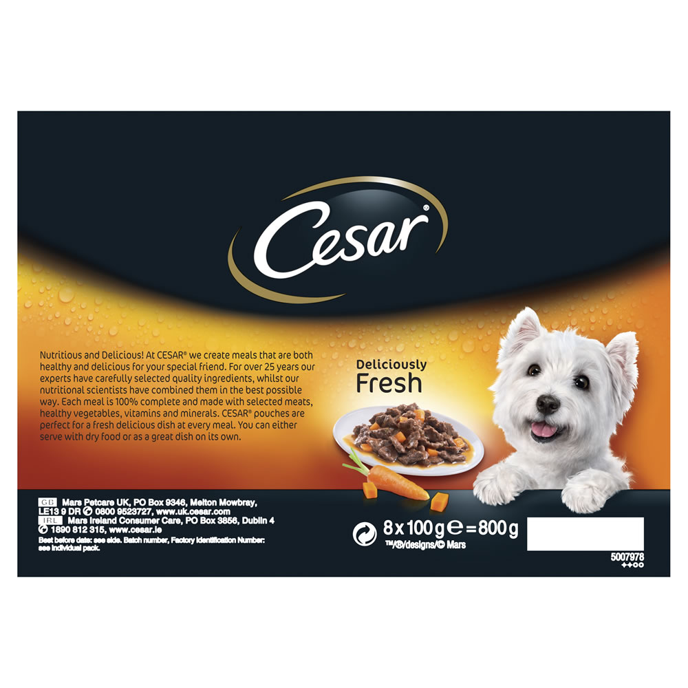Cesar Pouch Dog Food Deliciously Fresh Favourites in Sauce 8 x 100g Wilko