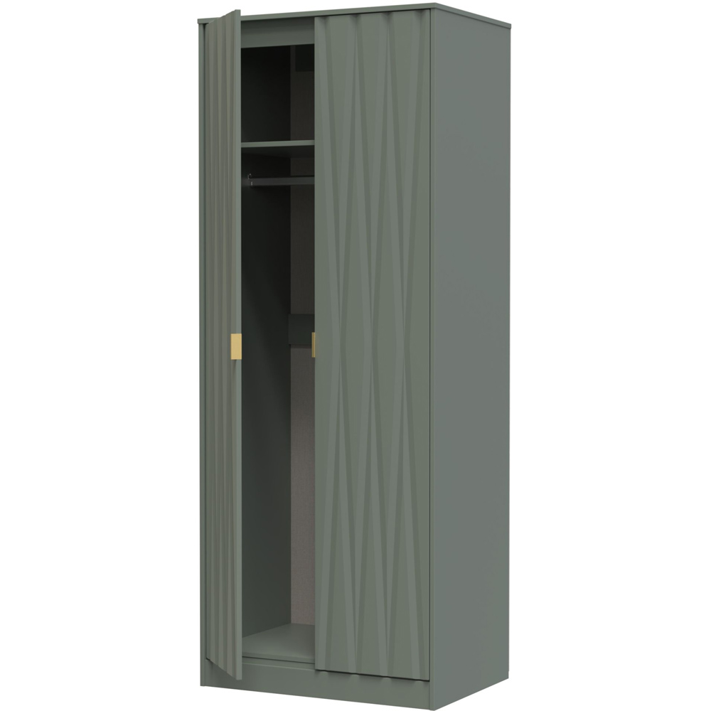 Crowndale Diamond Ready Assembled 2 Door Reed Green Tall Double Wardrobe Image 6