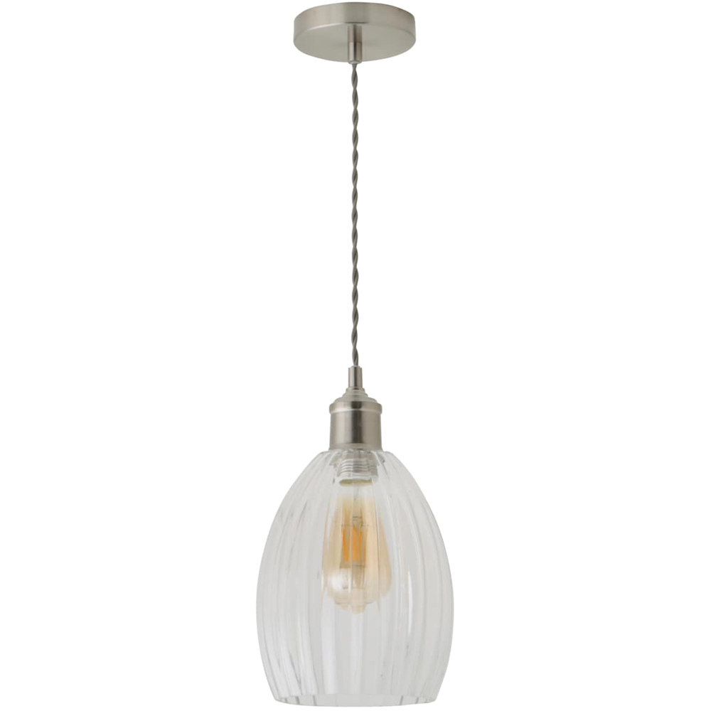 ValueLights Cheltenham Ribbed Shade Brushed Chrome Ceiling Pendant Light with Bulb Image 1