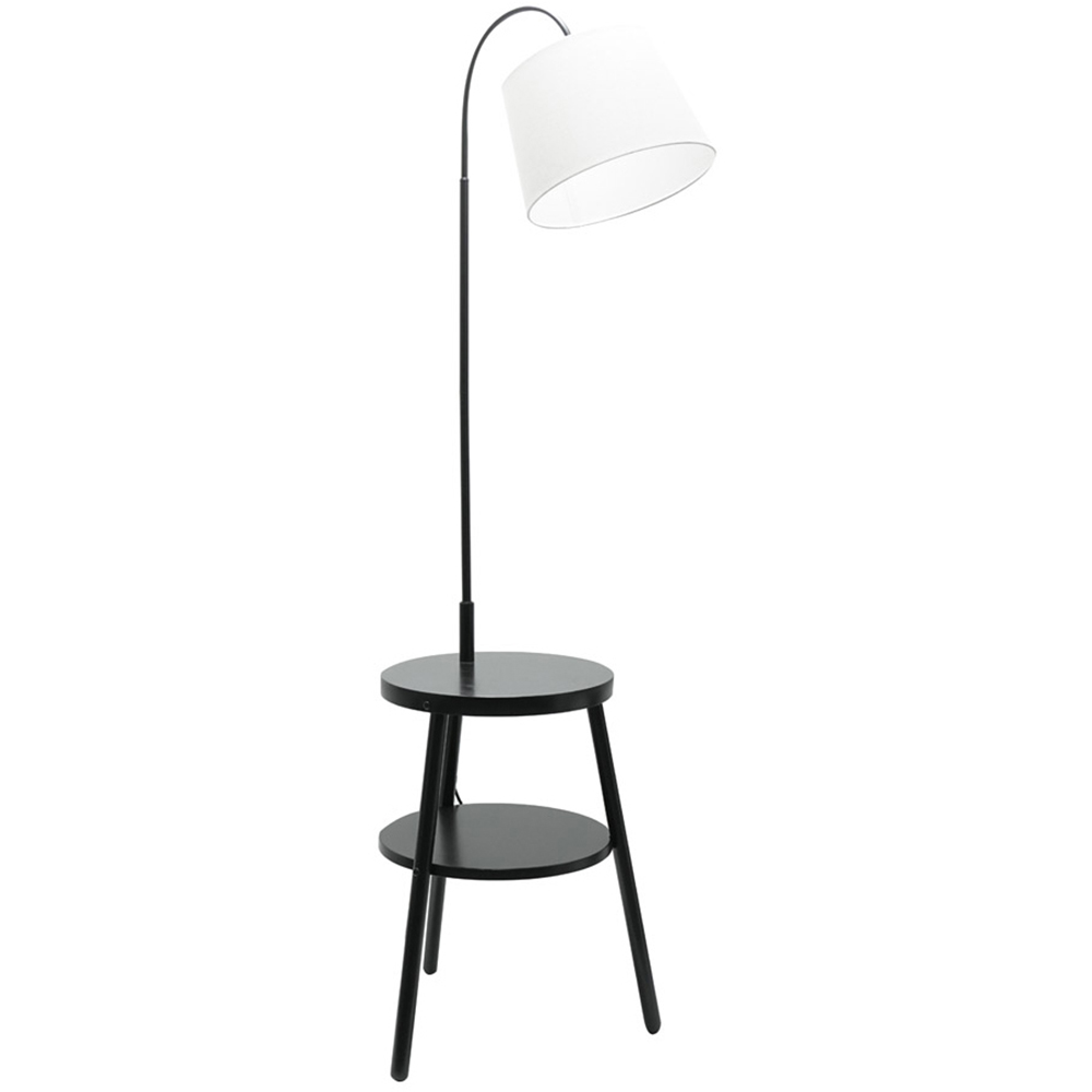 ValueLights Crowther Single Shelf Dark Wood Fabric Shade Table Tripod LED Floor Lamp Image 1