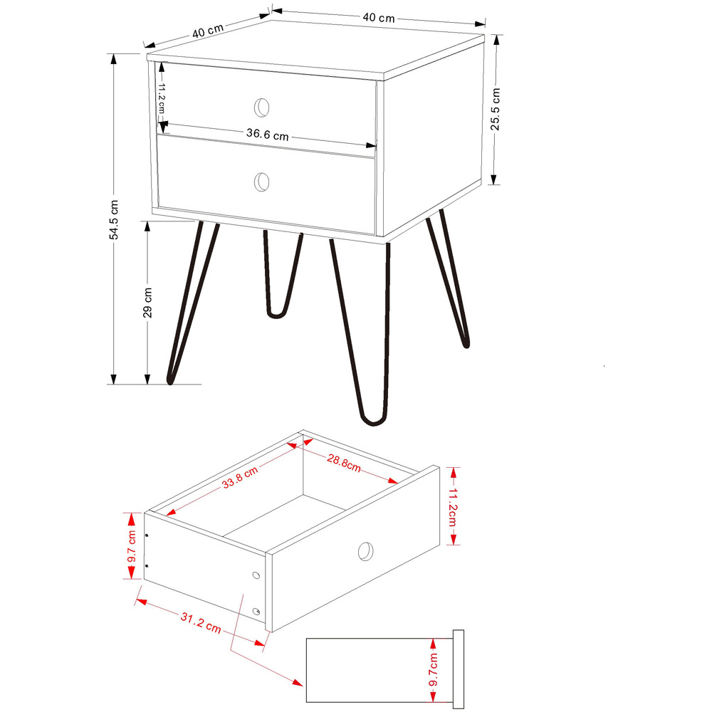 Telford 2 Drawer White Metal Legs Bedside Table Image 6