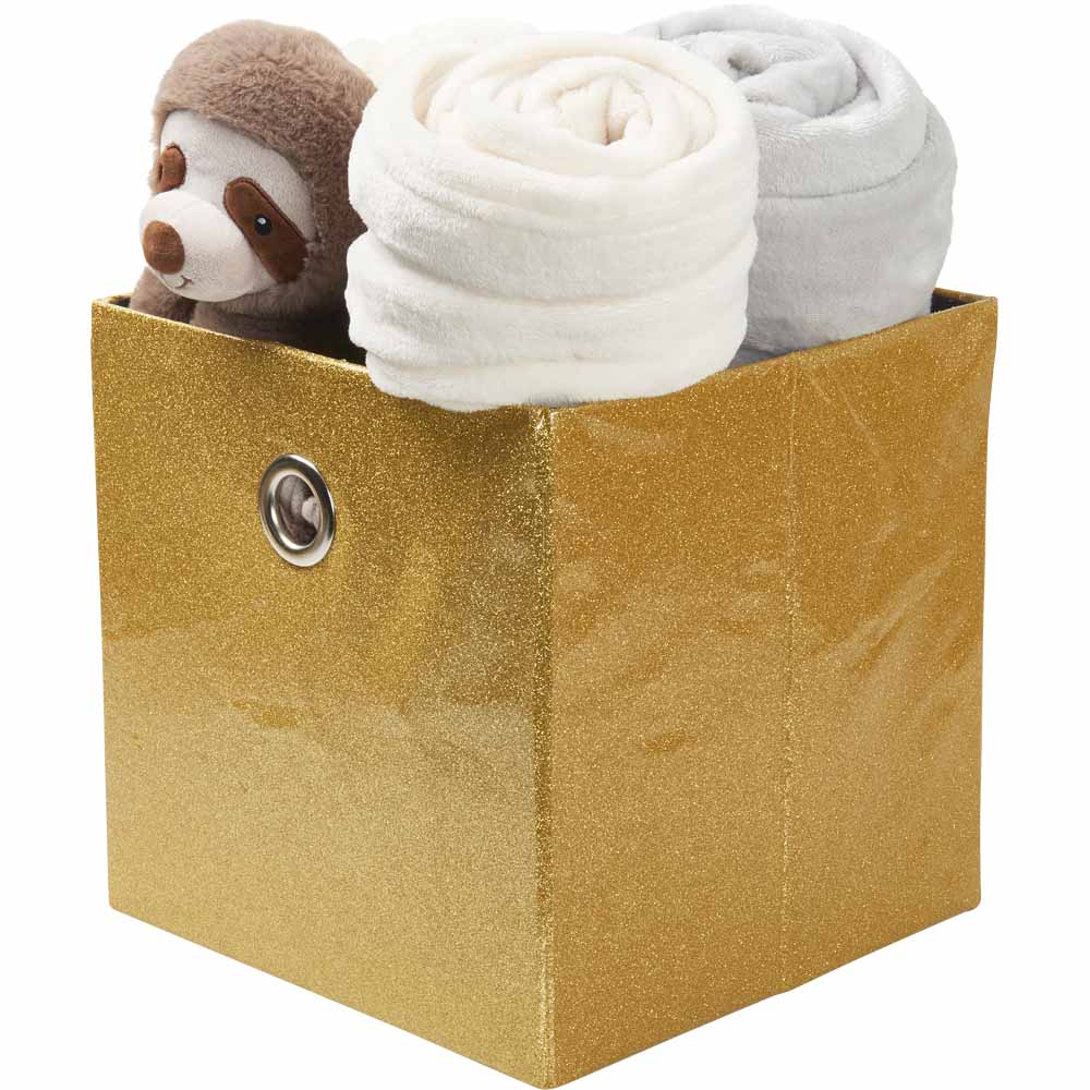 Wilko Gold Glitter Storage Box 30x30 Wilko