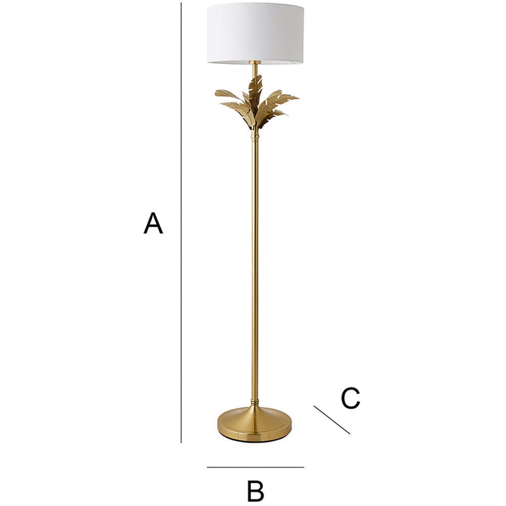 ValueLights Christina White and Gold Palm Leaf Detail Single Stem Floor Lamp and Bulb Image 7