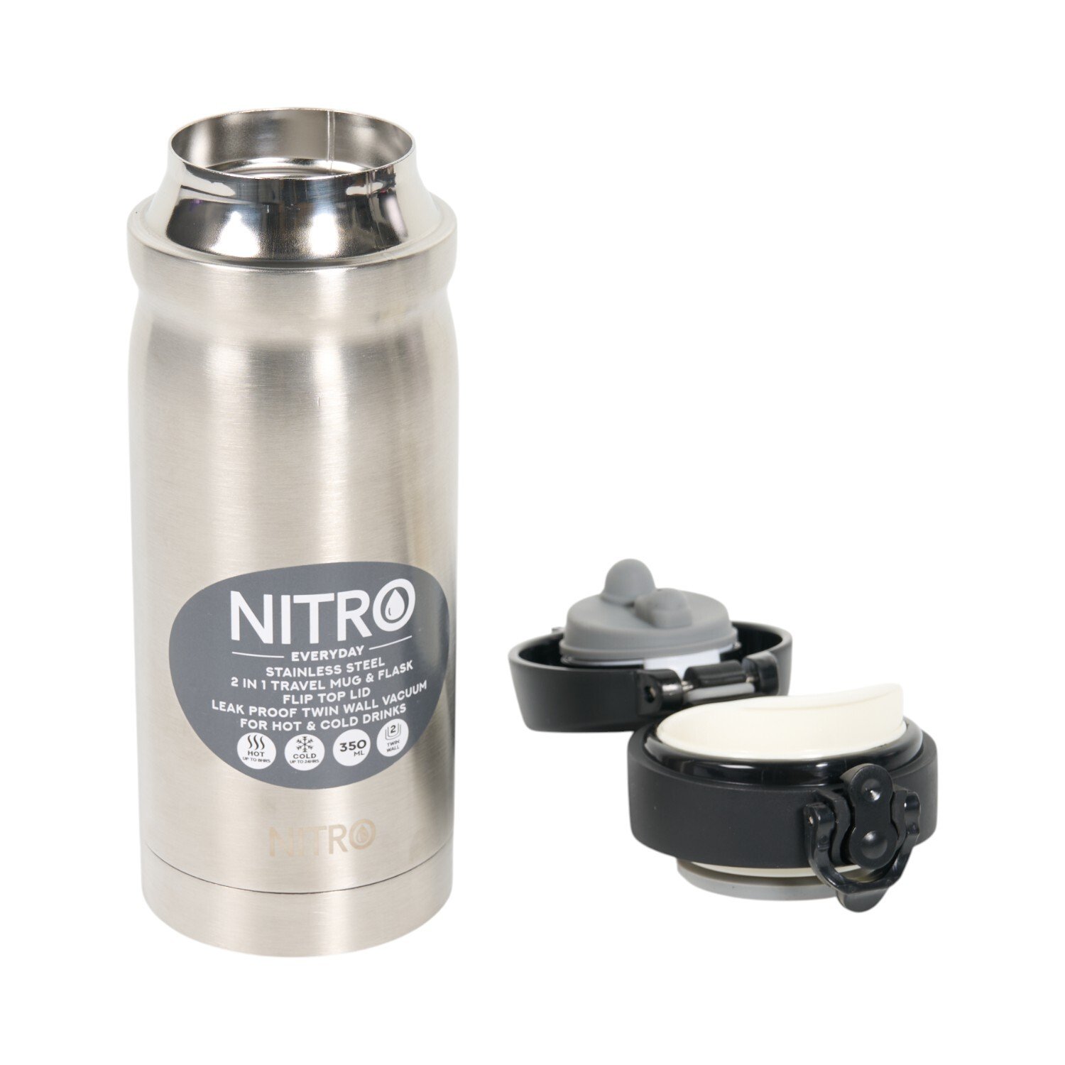 Nitro Stainless Steel Vacuum Flask and Travel Mug Silver Image 6