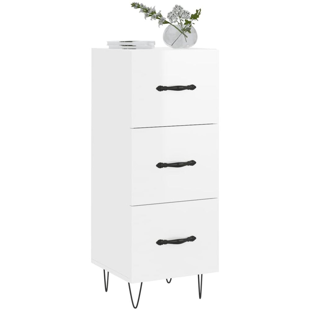 vidaXL 3 Drawer High Gloss White Sideboard Image 3