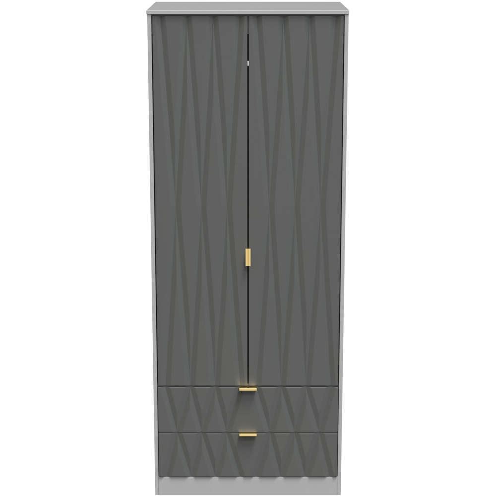 Crowndale Diamond Ready Assembled 2 Door 2 Drawer Matt Shadow and Grey Tall Double Wardrobe Image 3