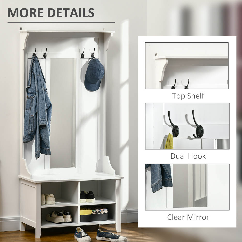 Portland White Standing Coat Rack with Shoe Storage Image 5