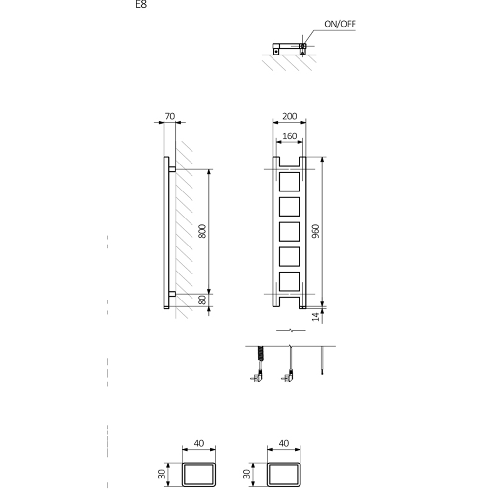 Terma Easy One 682BTU Sparkling Gravel Taupe Electric Towel Rail 960 x 200mm Image 5