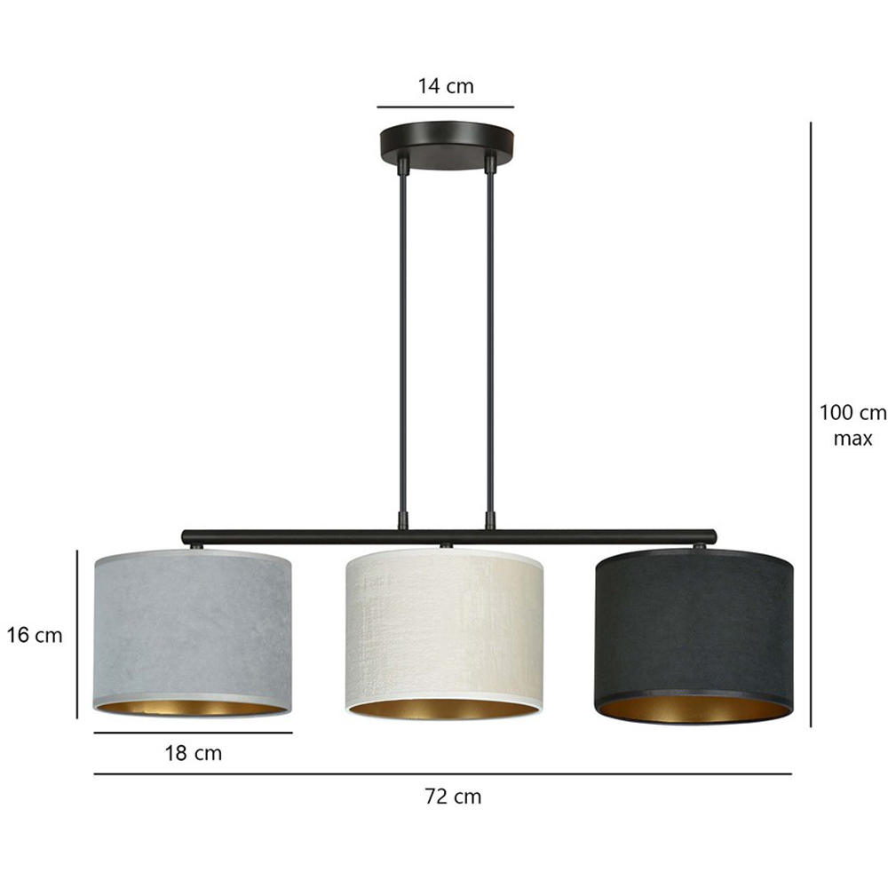 Emibig Hilde 3 Light Black Grey and White Shade Black E27 Ceiling Pendant Light Image 8
