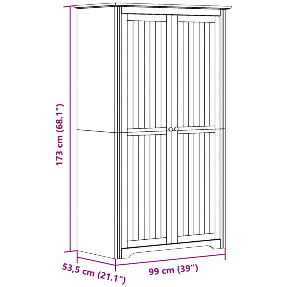 vidaXL Bodo 2 Door White Solid Wood Pine Wardrobe Image 9