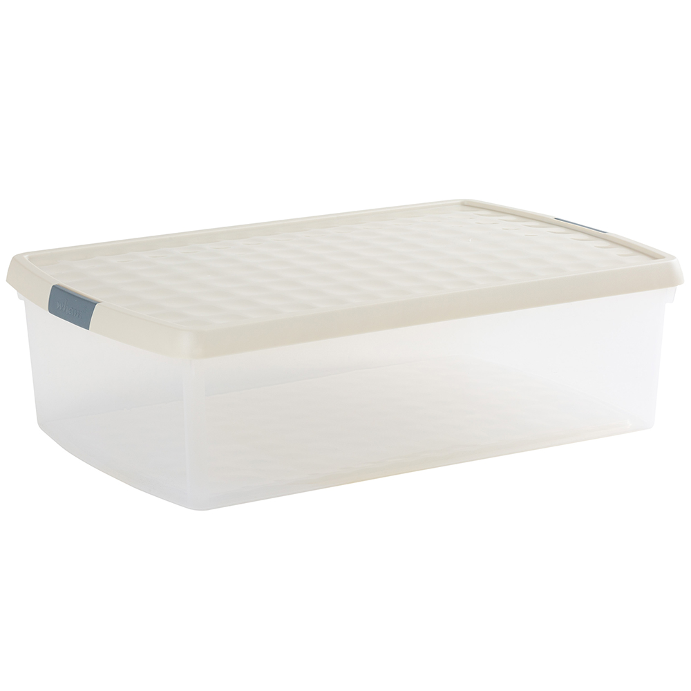 Wham Clip 30L Clear Stone and Slate Grey Rectangular Storage Box with Lid 3 Pack Image 1