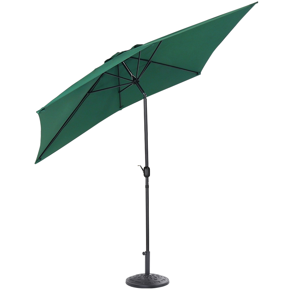 Living and Home Green Square Crank Tilt Parasol with Round Base 3m Image 1