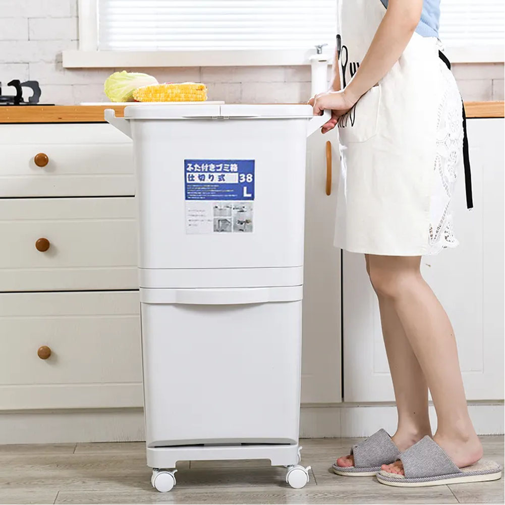 Living and Home Double Lid Kitchen Trash Bin White 38L Image 6