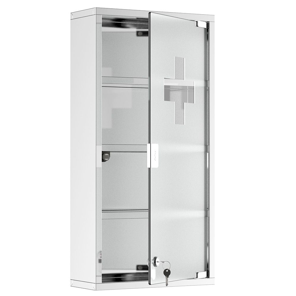 HOMCOM White Frosted Glass Mirror Bathroom Cabinet Image 2