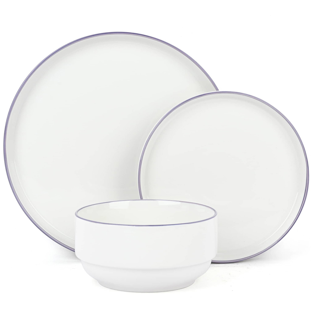 Waterside Purple Rim White Stackable 12 Piece Dinner Set Image 3