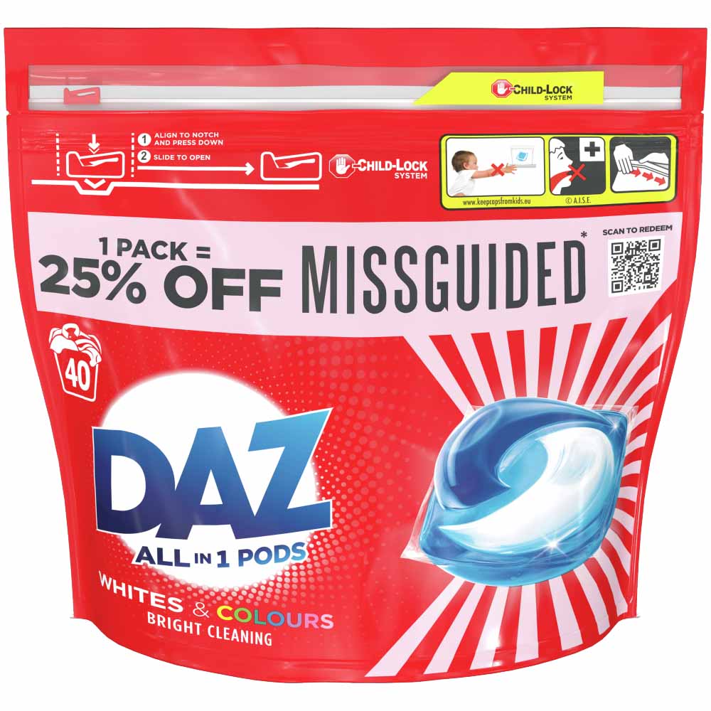 Daz All-in-1 Pods Washing Liquid Capsules For Whites & Colours 40 Washes Image 2