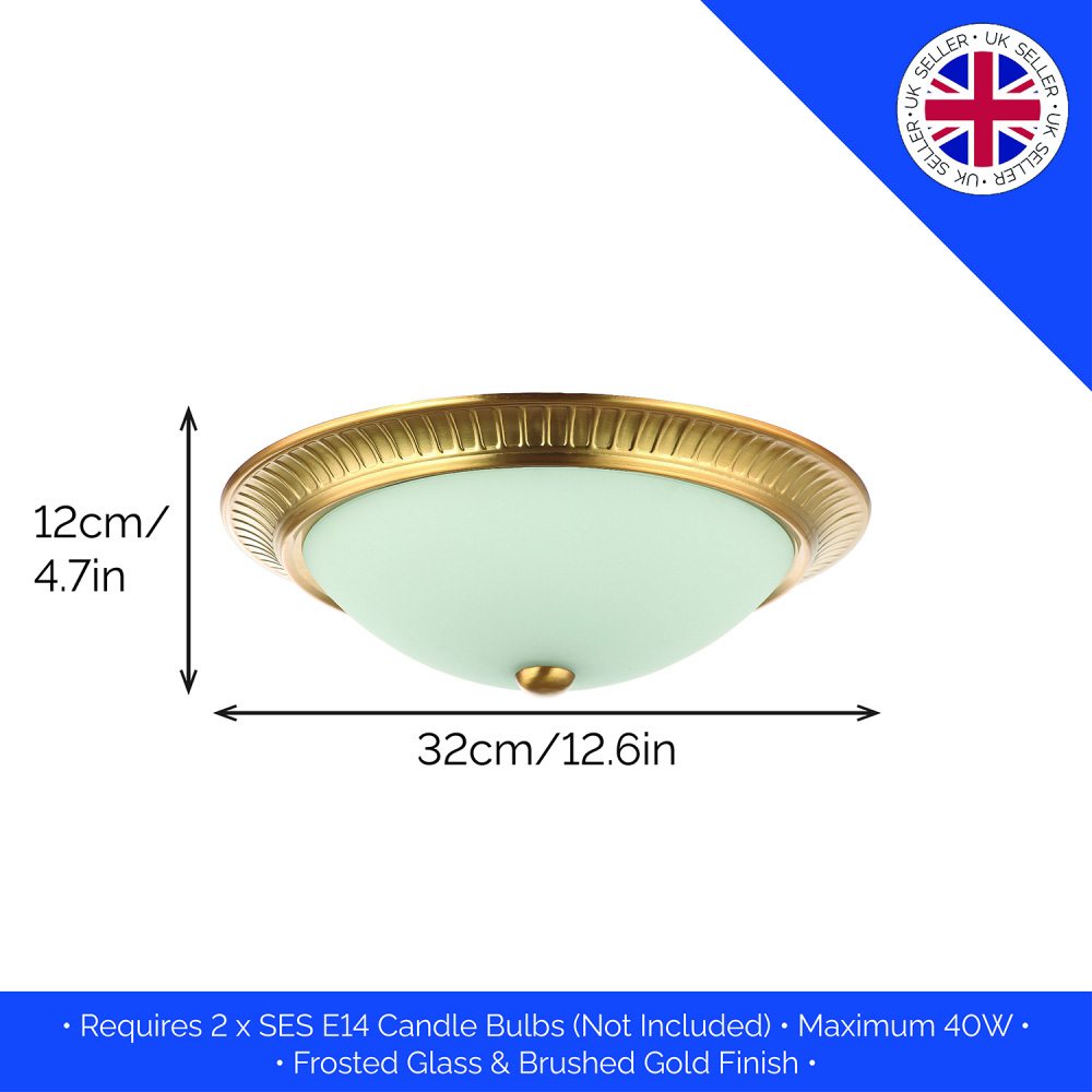 Happy Homewares Traditional Brushed Gold Flush Ceiling Light with Opal Glass Diffuser Image 7