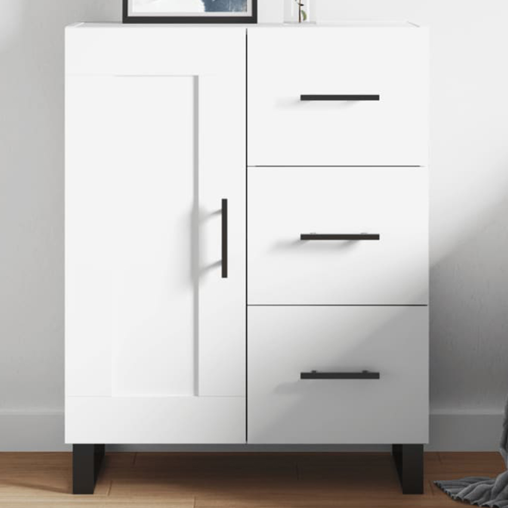 vidaXL Single Door 3 Drawer White Sideboard Image 1