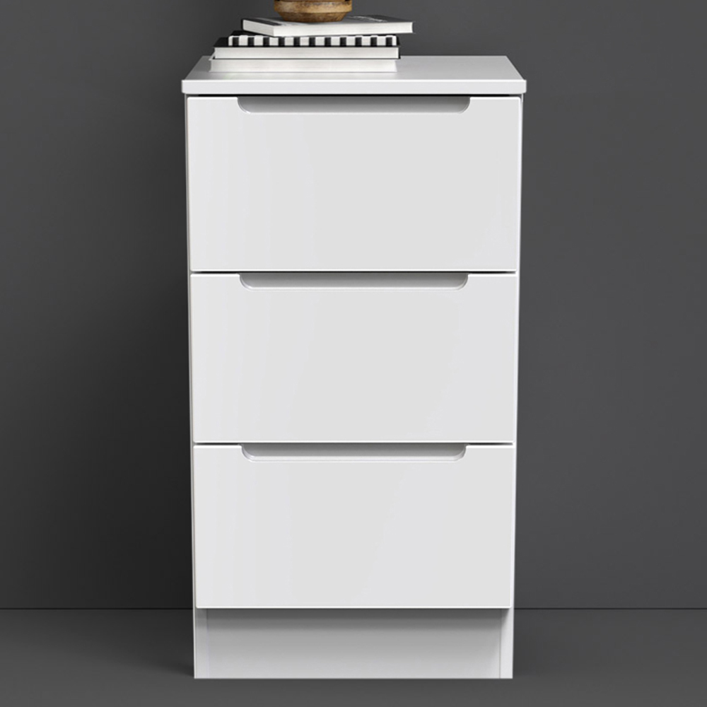 Crowndale Milan 3 Drawer Gloss White Bedside Table Image 1