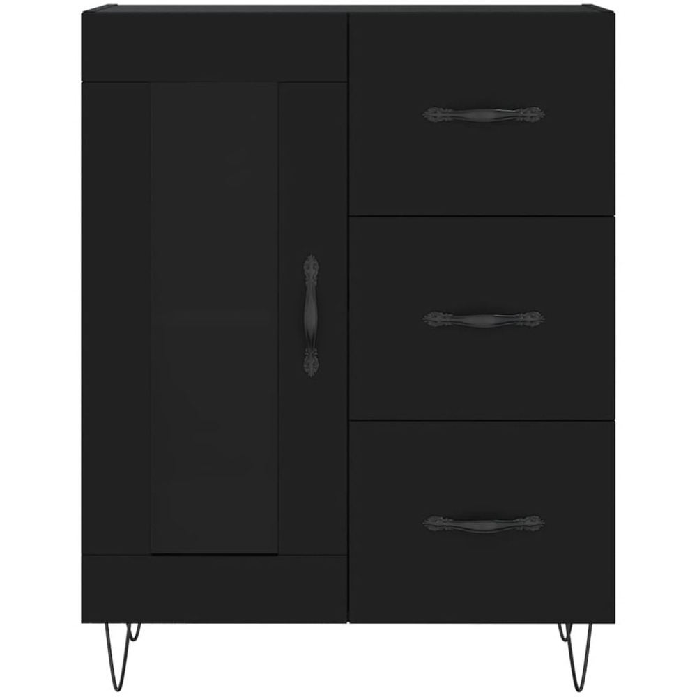 vidaXL Single Glass Door 3 Drawer 2 Shelf Black Wooden Sideboard Image 5