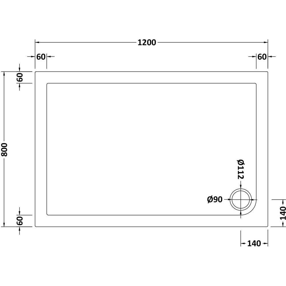 nuie White Rectangular Slimline Shower Tray 1200 x 800mm Image 2