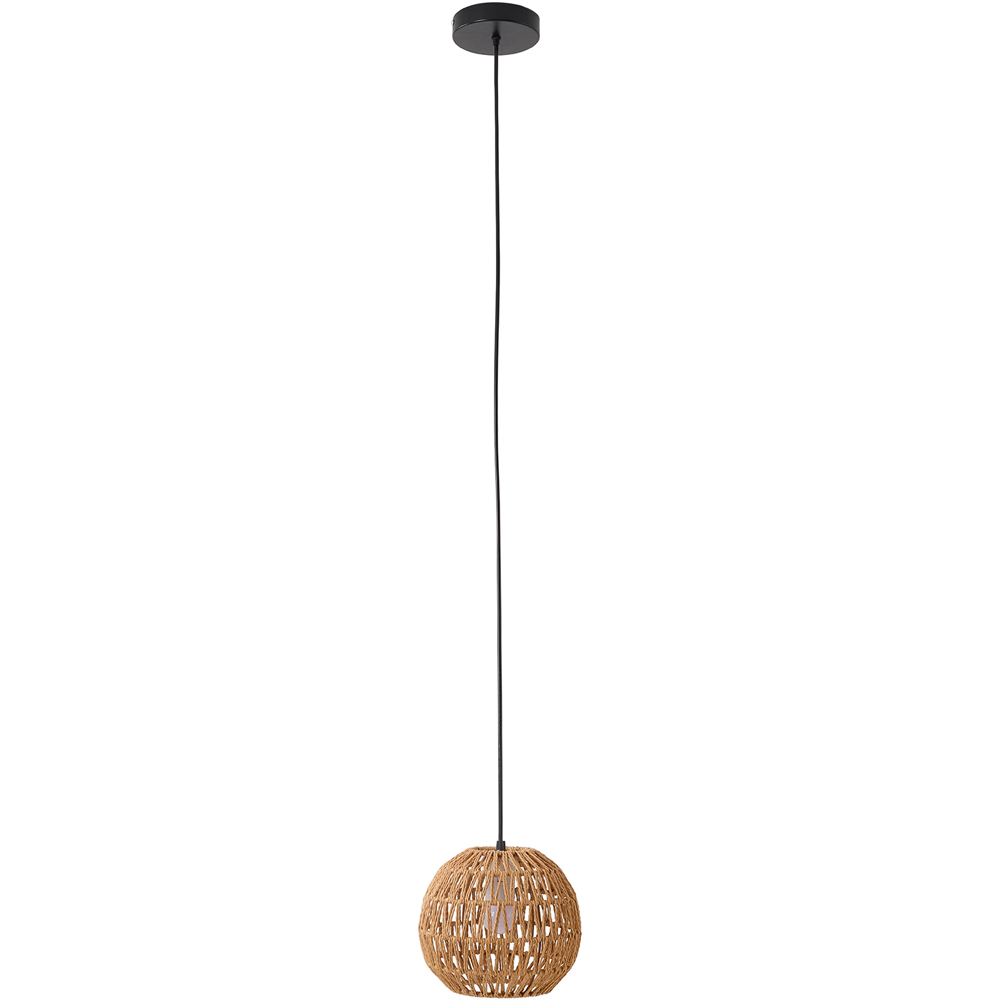Living and Home Black Wood Colour Hand-Woven Hemp Rope E27 Pendant Light Image 1