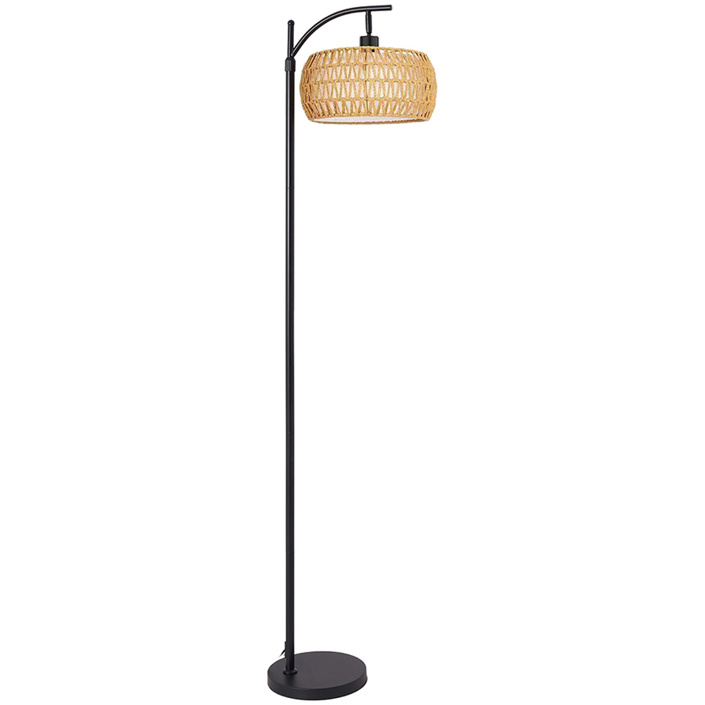 Living and Home Black and Natural Rattan Fabric Shade E27 Floor Lamp Image 1