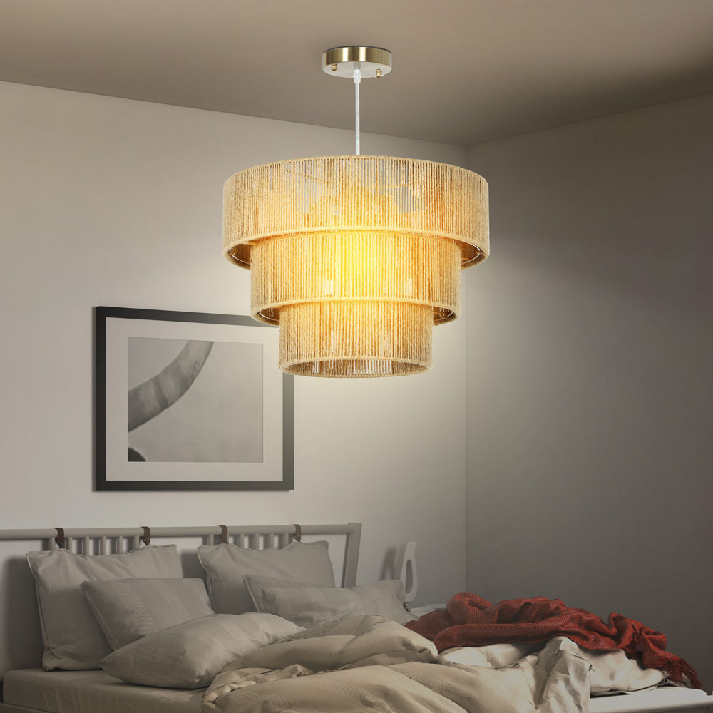 Portland Bohemian 3 Tier Light Brown Hemp Rope Pendant Light Image 2