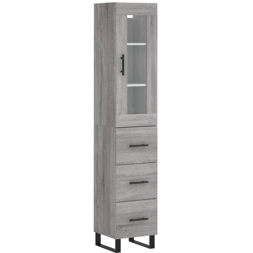 vidaXL Single Glass Door 3 Drawer Grey Sonoma Highboard Image 2