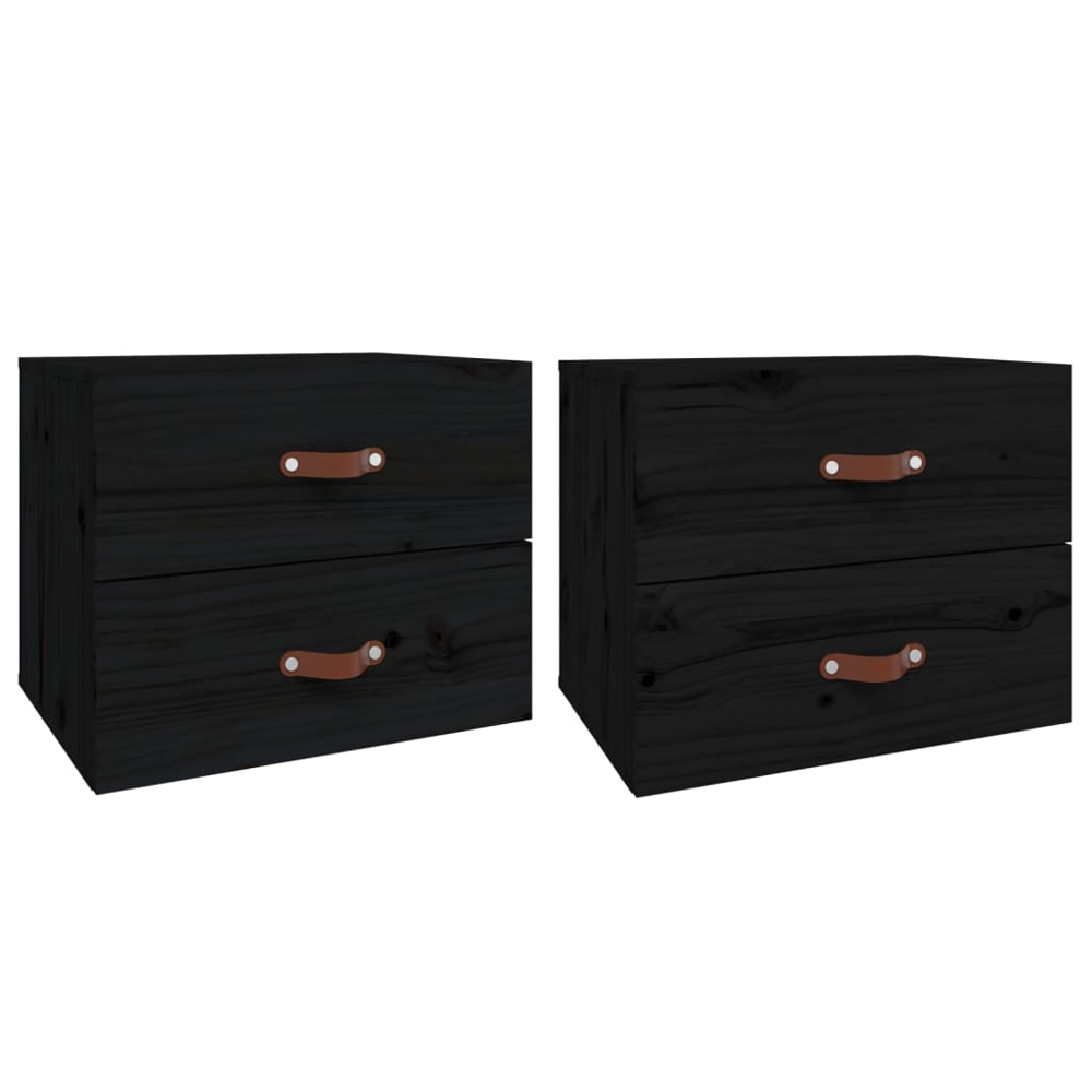 vidaXL 2 Drawer Black Wall Mounted Bedside Cabinet Set of 2 Image 2