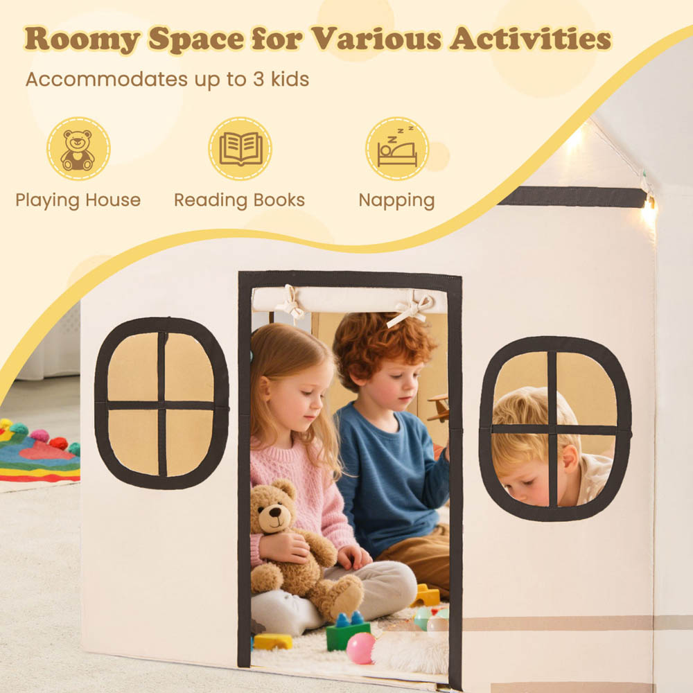 Costway Kids Beige Large Indoor Play Tent with Star Lights Image 5