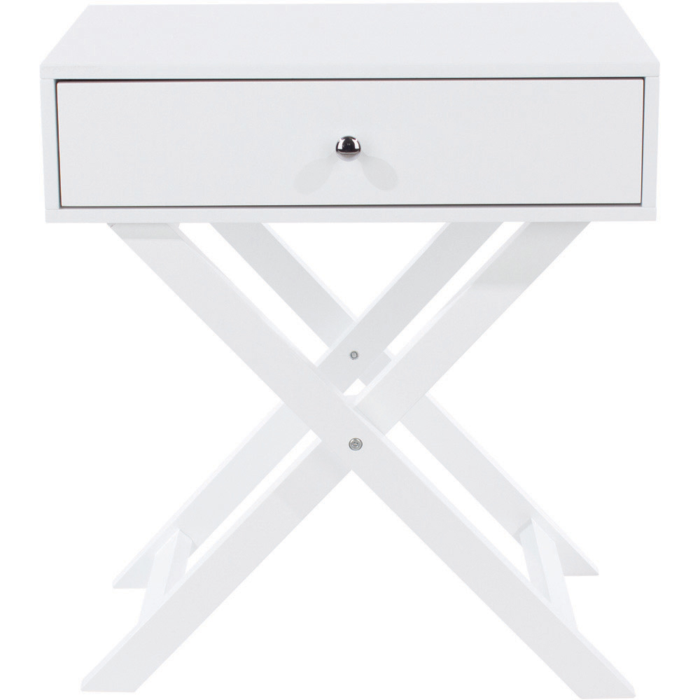 Leighton Single Drawer White X Legs Bedside Table Image 5