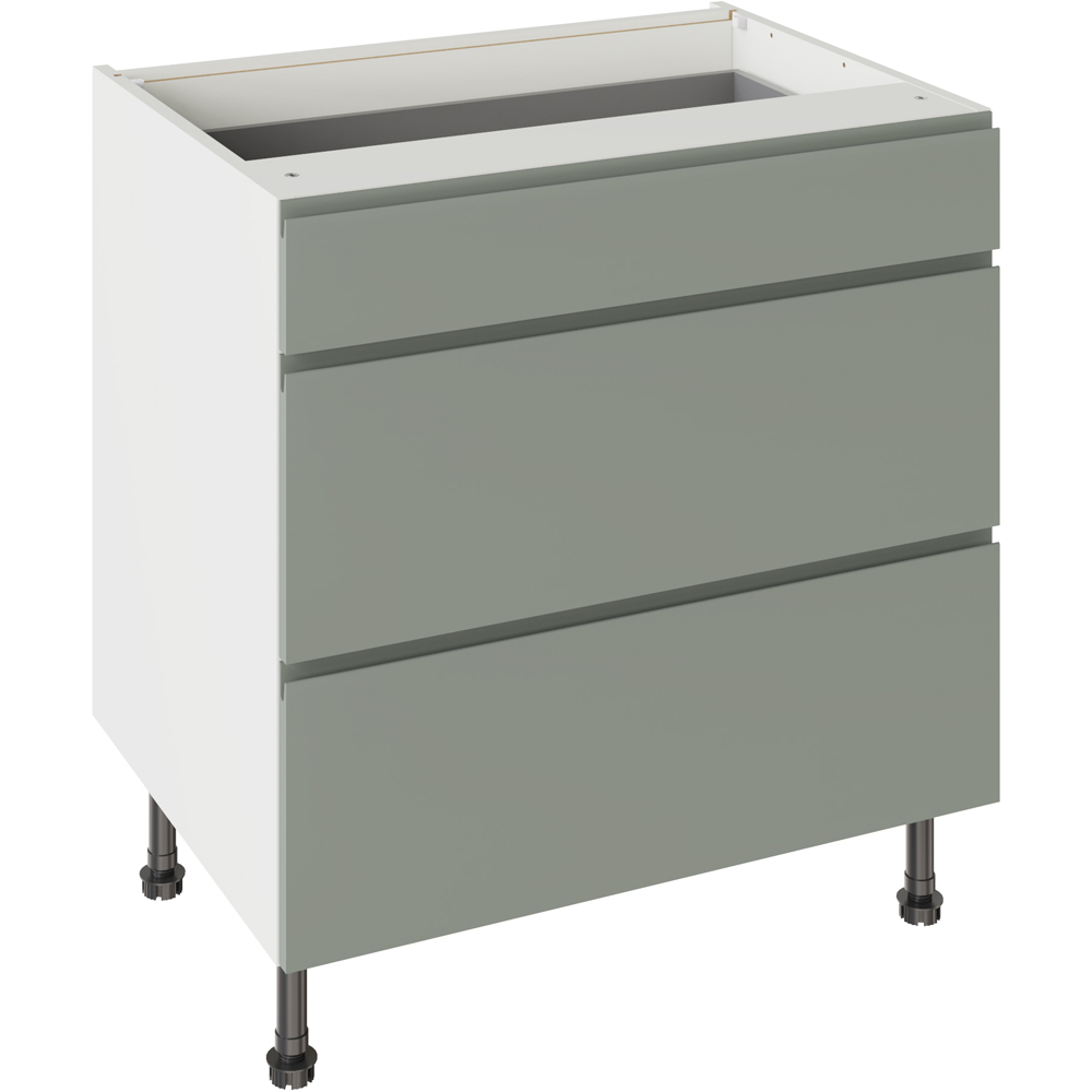Kitchen Kit J-Pull Matt Sage Green 3 Drawer Base Kitchen Cabinet Flatpack 800mm Image 1