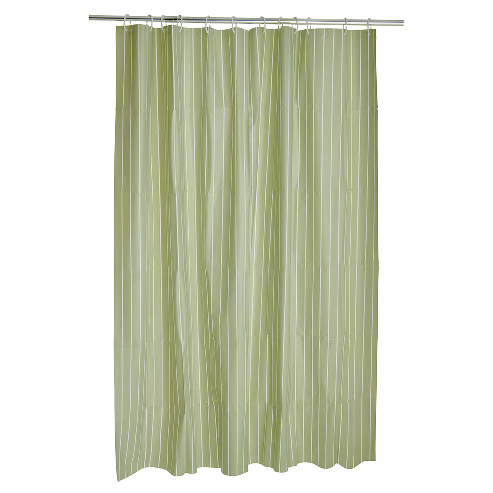 Wilko Sage Green Pin Stripe Shower Curtain 180 x 180cm Image 1