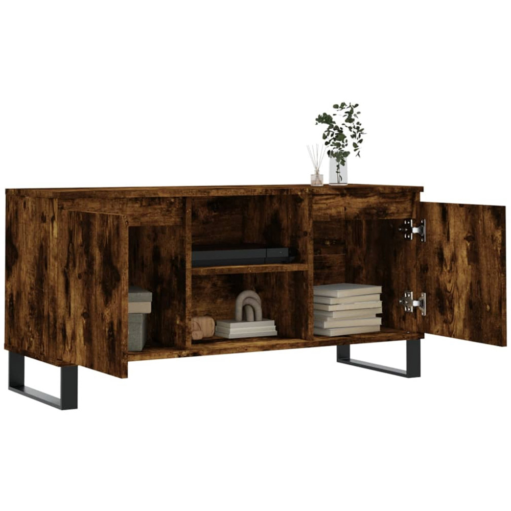 vidaXL 2 Door 2 Open Shelf Smoked Oak TV Cabinet with Iron Legs Image 4