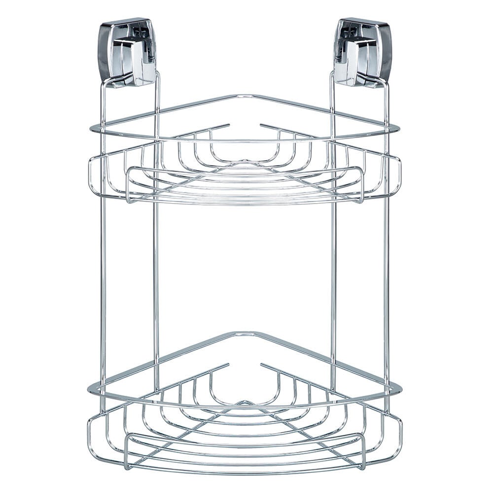 2 Shelf Chrome Square Corner Bathroom Wall Basket Image 1