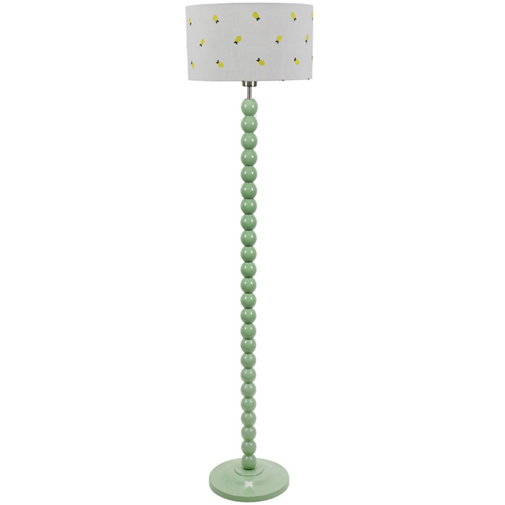 ValueLights Bobbins Lemon Embroidered Drum Shade Sage Green LED Floor Lamp Image 1