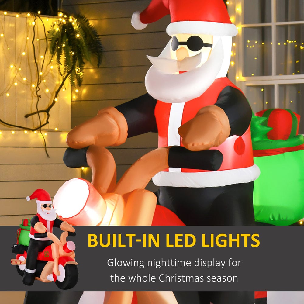 Everglow Light Up Inflatable Santa Claus Riding Motorcycle Christmas Decoration 5.5ft Image 5
