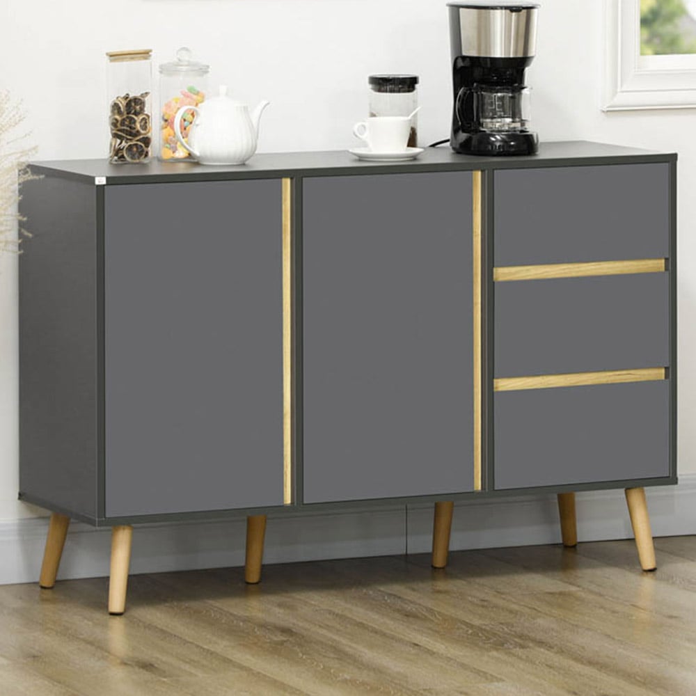 Portland 2 Door and 3 Drawer Dark Grey Kitchen Sideboard Image 1