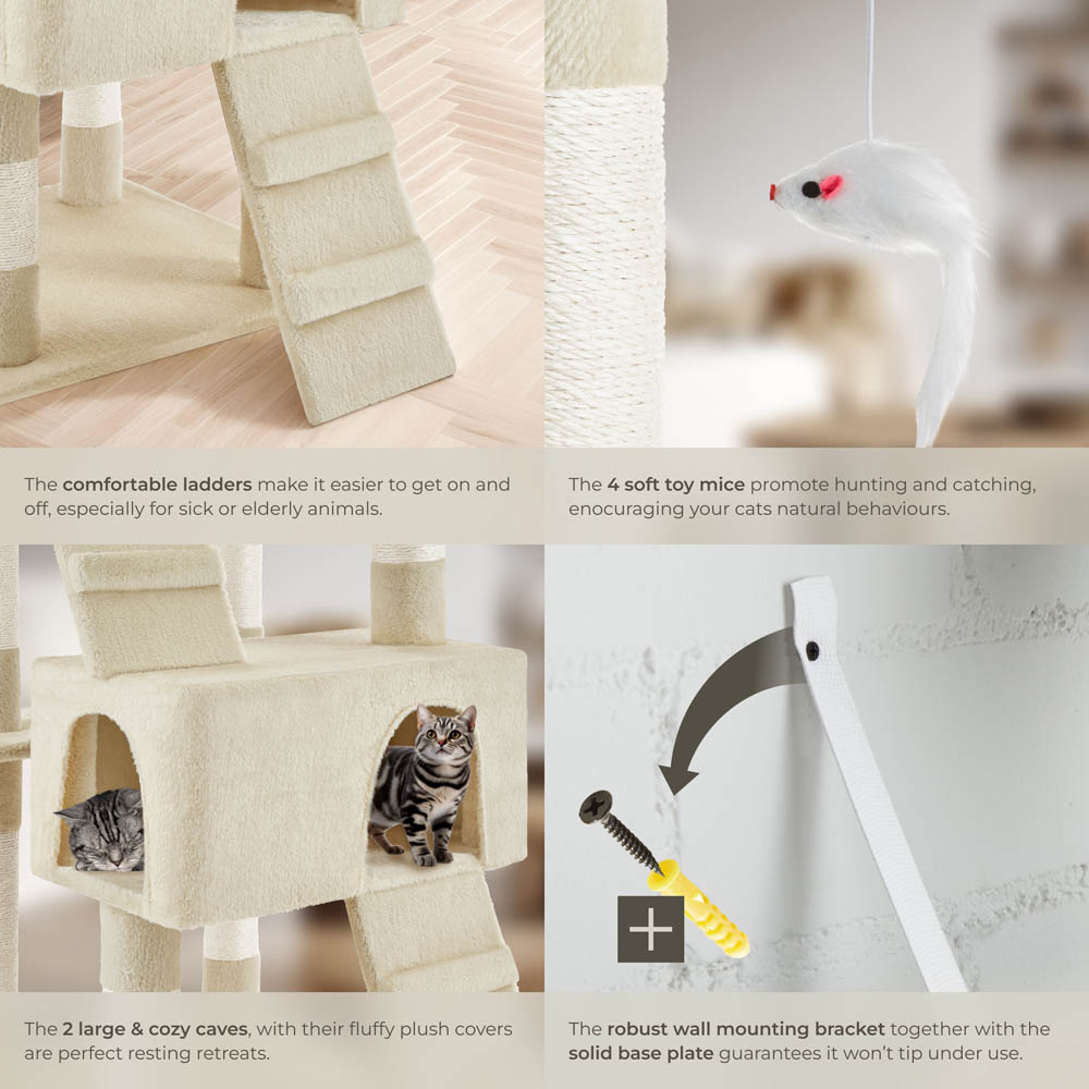 tectake Barney Beige Cat Tree with Scratching Posts 170cm Image 4