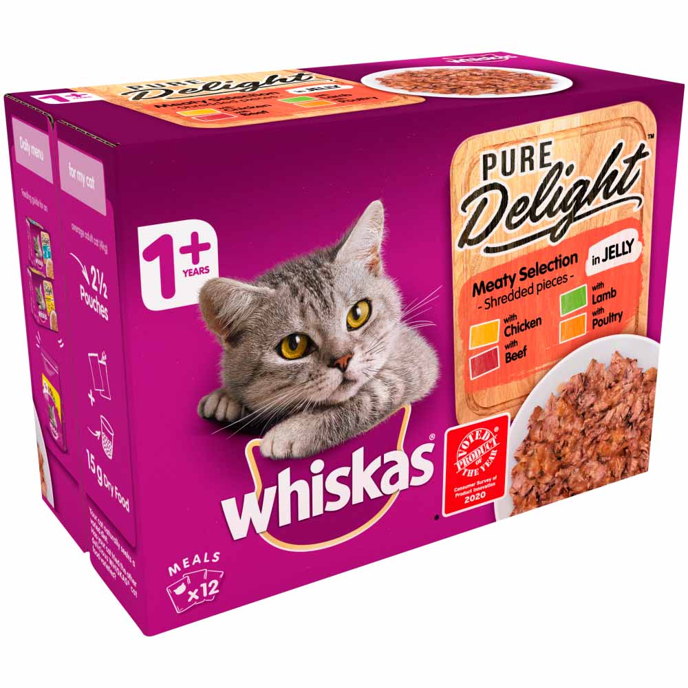 Whiskas 1+ Pure Delight Meaty Selection in Jelly Cat Food 12 x 85g Wilko