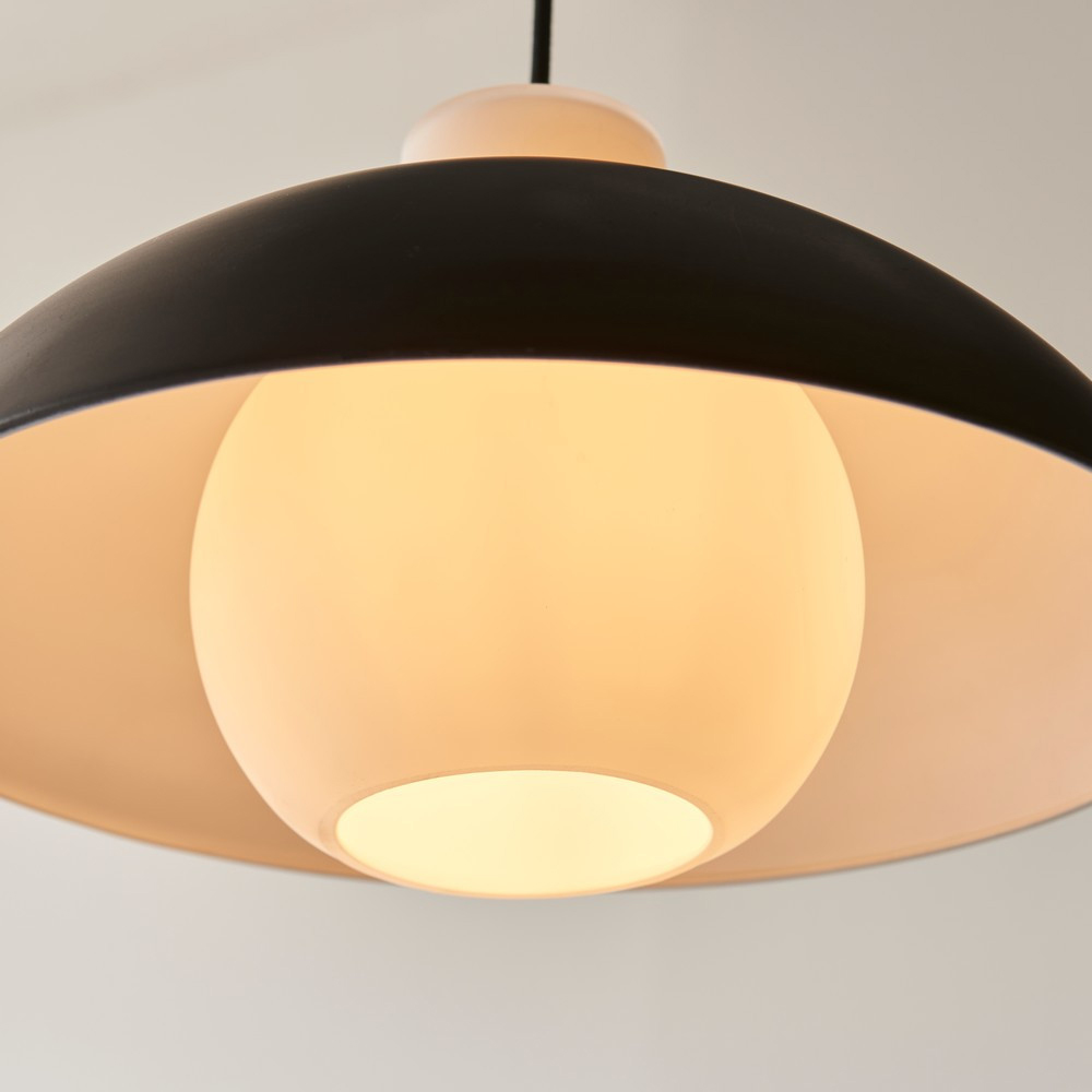Merano Matt Black Curved Matt White Glass Pendant Ceiling Light Image 4