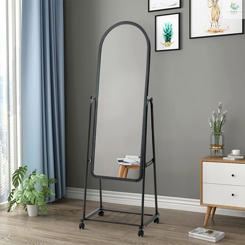 Living and Home Black Arched Full Length Rolling Mirror with Wheels Wilko