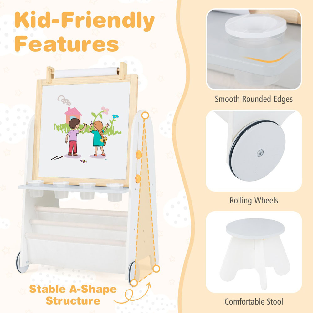 Costway Natural 4-in-1 Toddler Activity Table Set with Magnetic Whiteboard and Bookshelf Image 5