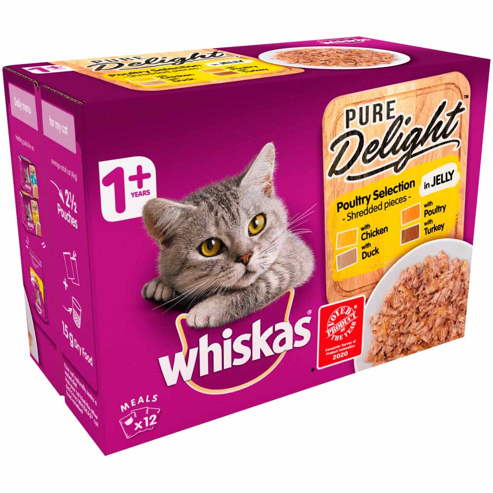 Whiskas Pure Delight Adult Cat Food Pouches Poultry in Jelly 12 x 85g Image 2