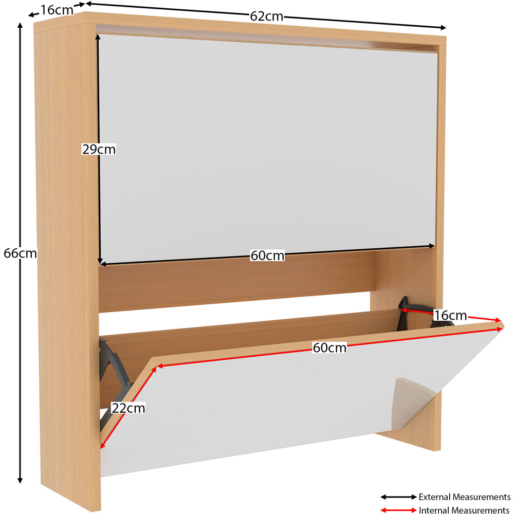 Home Vida Welham Oak 2-Drawer Mirrored Shoe Cabinet Rack Image 8